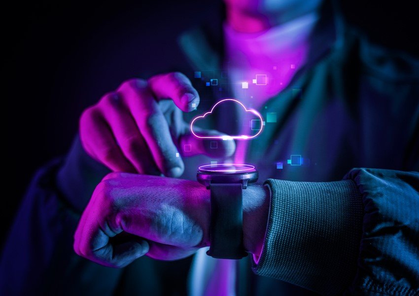 cloud technology with futuristic hologram smartwatch 1