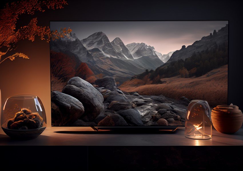 landscape with mountains tv appliance generative ai 1